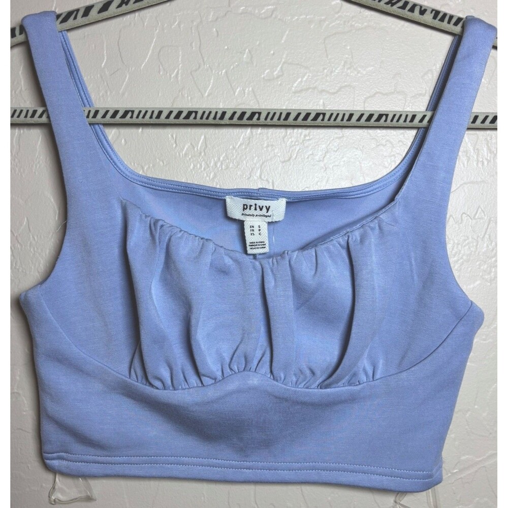 Privy Privately Privileged Womens S Blue Ruched Bust Crop Top NWT Y2K